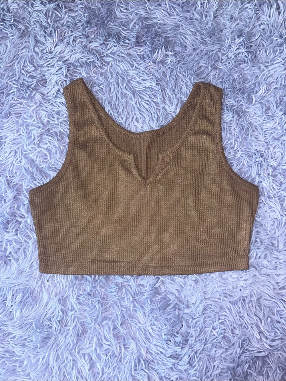 V-Notch Ribbed Cropped Tank Top in Brown